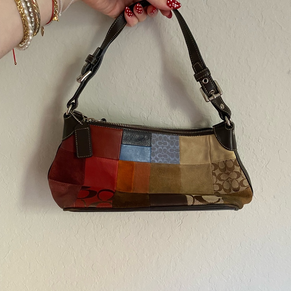 Coach Red and Blue Patchwork Shoulder Bag